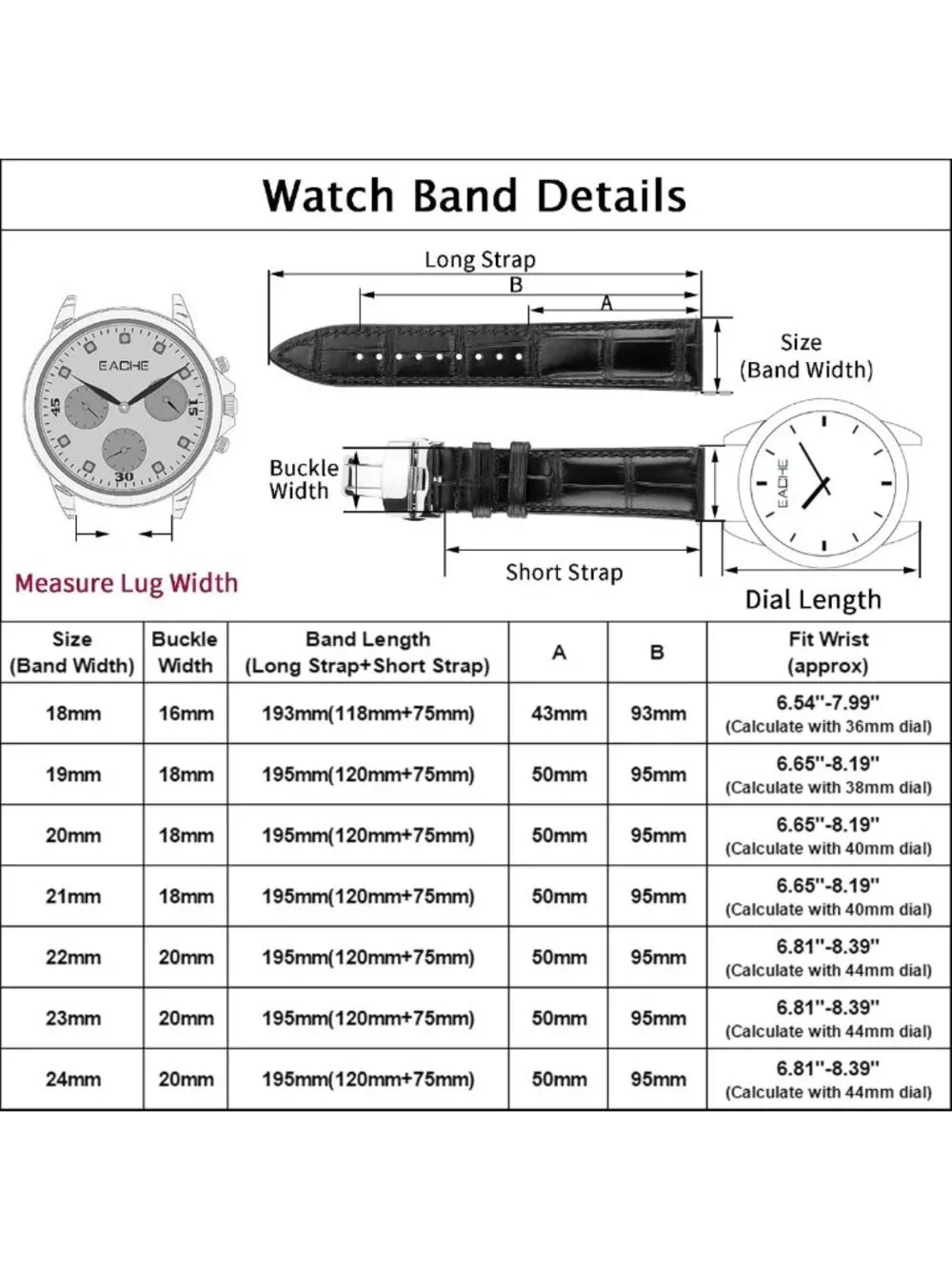 Stylish Croco Leather Watch Bands for Men & Women, Quick Release, 18mm-24mm